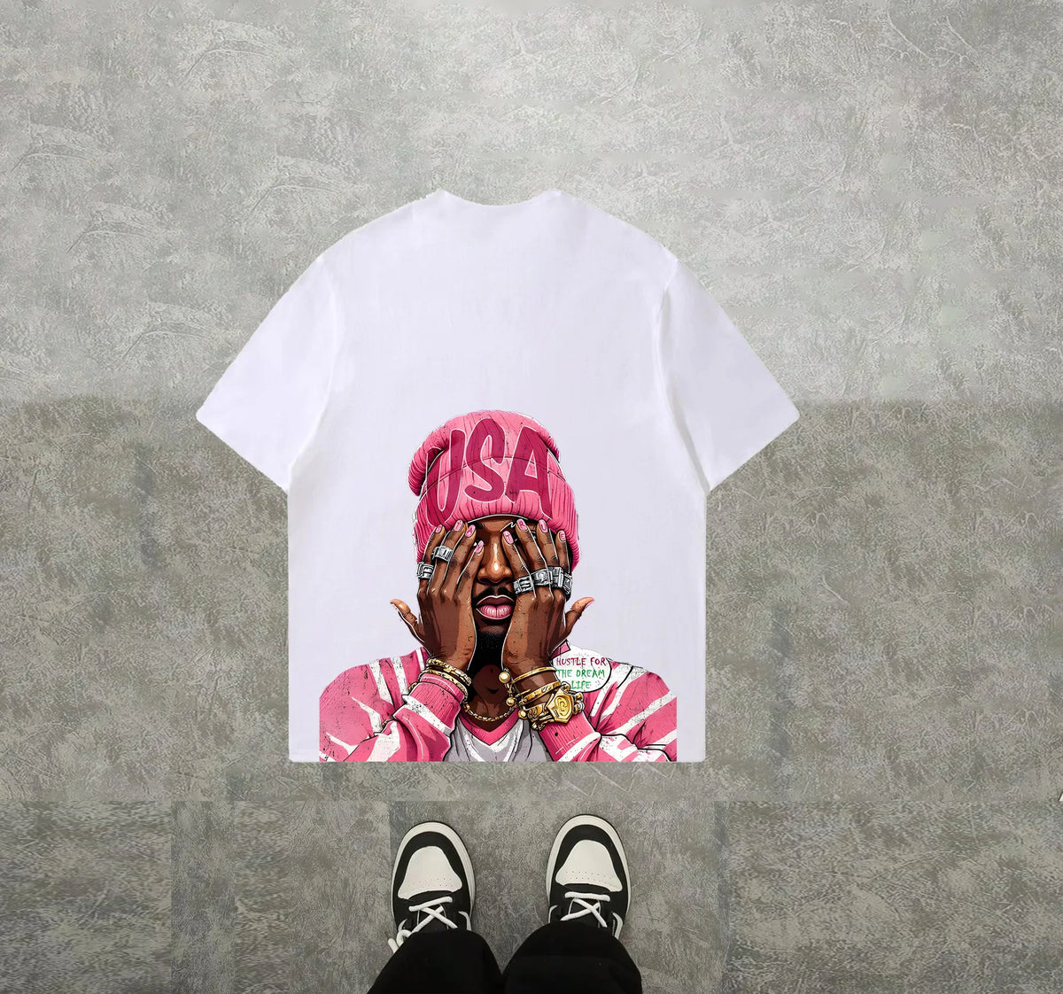 Hugo - Camiseta Hip-Hop Estampada Corte Holgado Streetwear Hombre
