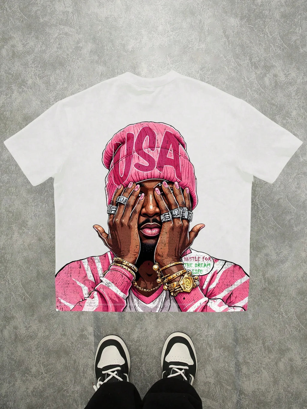 Hugo - Camiseta Hip-Hop Estampada Corte Holgado Streetwear Hombre