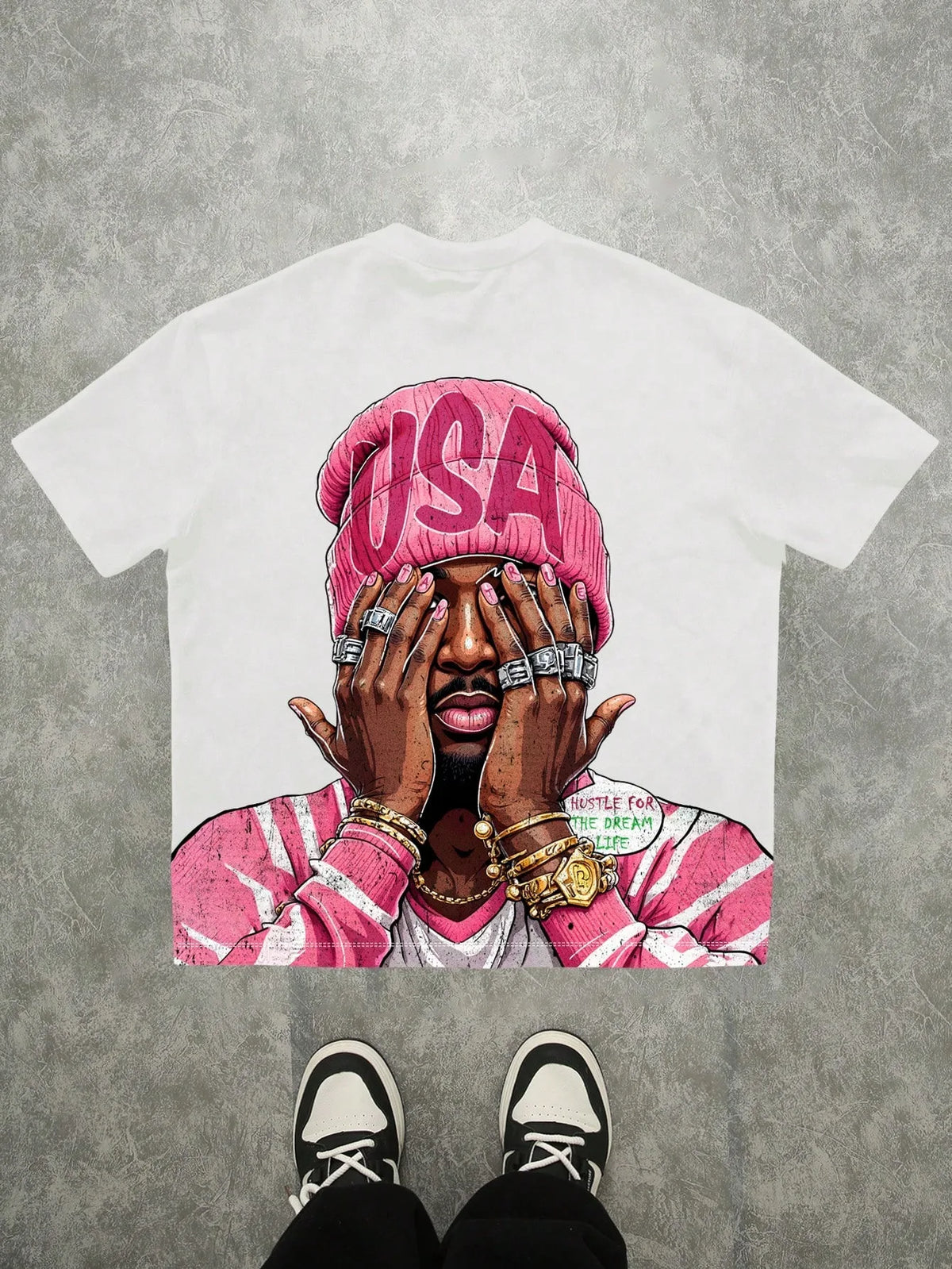 Hugo - Camiseta Hip-Hop Estampada Corte Holgado Streetwear Hombre