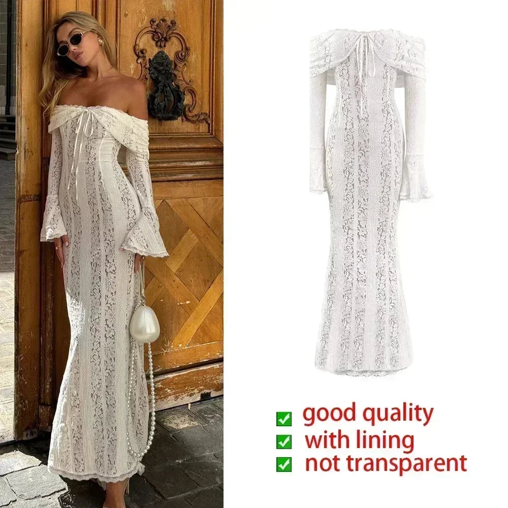 Lucía - Vestido de Fiesta Elegante con Encaje de Manga Larga