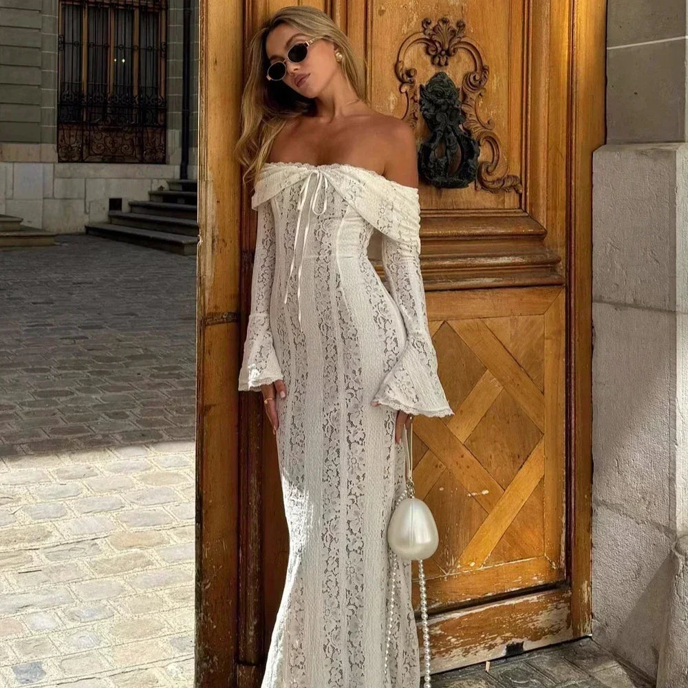 Lucía - Vestido de Fiesta Elegante con Encaje de Manga Larga