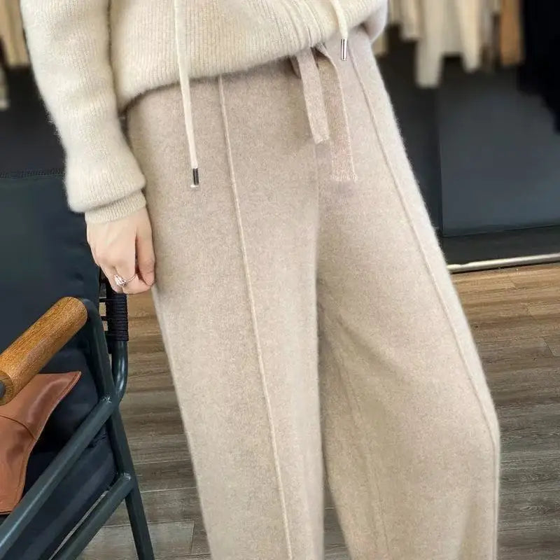 Paula - Pantalones de Lana Merino Pierna Ancha Estilo Coreano
