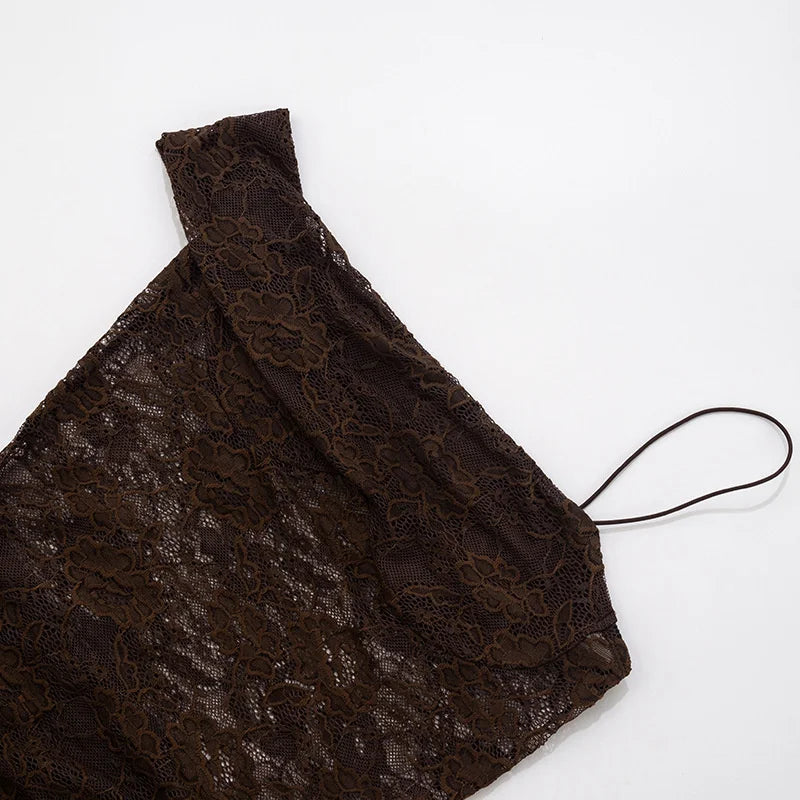 Maxi - Vestido con Encaje Transparente Un Hombro