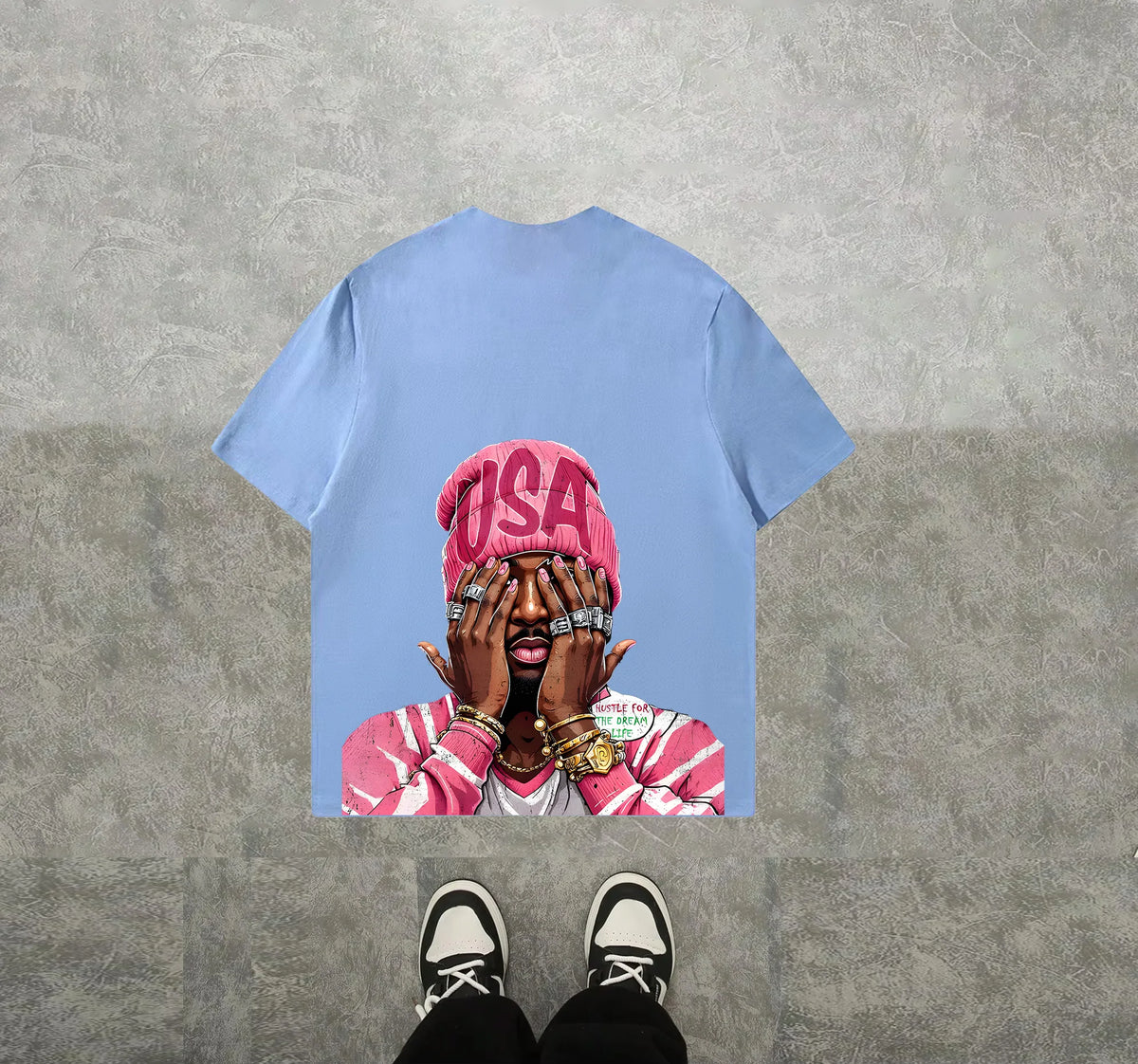 Hugo - Camiseta Hip-Hop Estampada Corte Holgado Streetwear Hombre