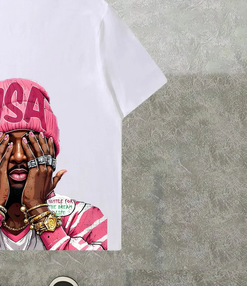 Hugo - Camiseta Hip-Hop Estampada Corte Holgado Streetwear Hombre