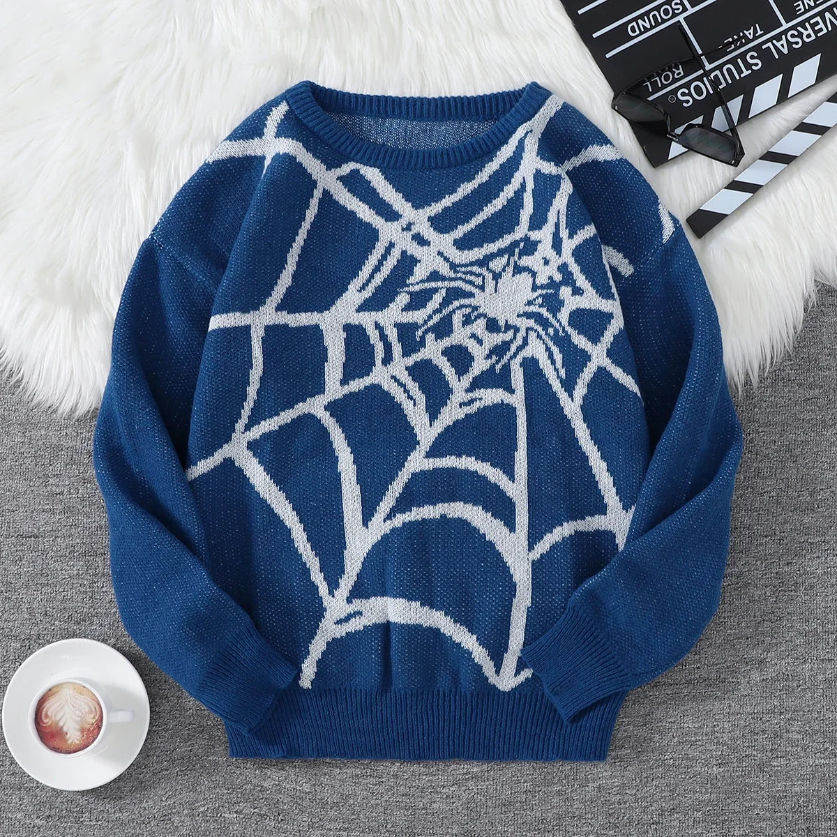 Pablo - Suéter con Patrón Spider Web Jacquard Cuello Redondo Hombre