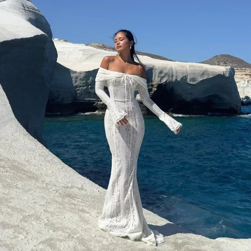 Lucía - Vestido de Fiesta Elegante con Encaje de Manga Larga