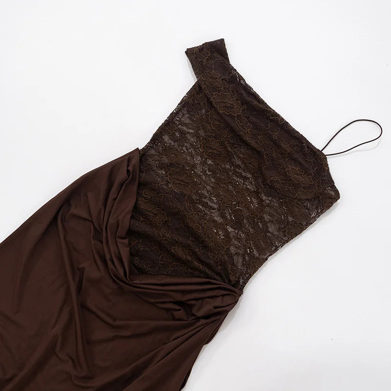 Maxi - Vestido con Encaje Transparente Un Hombro