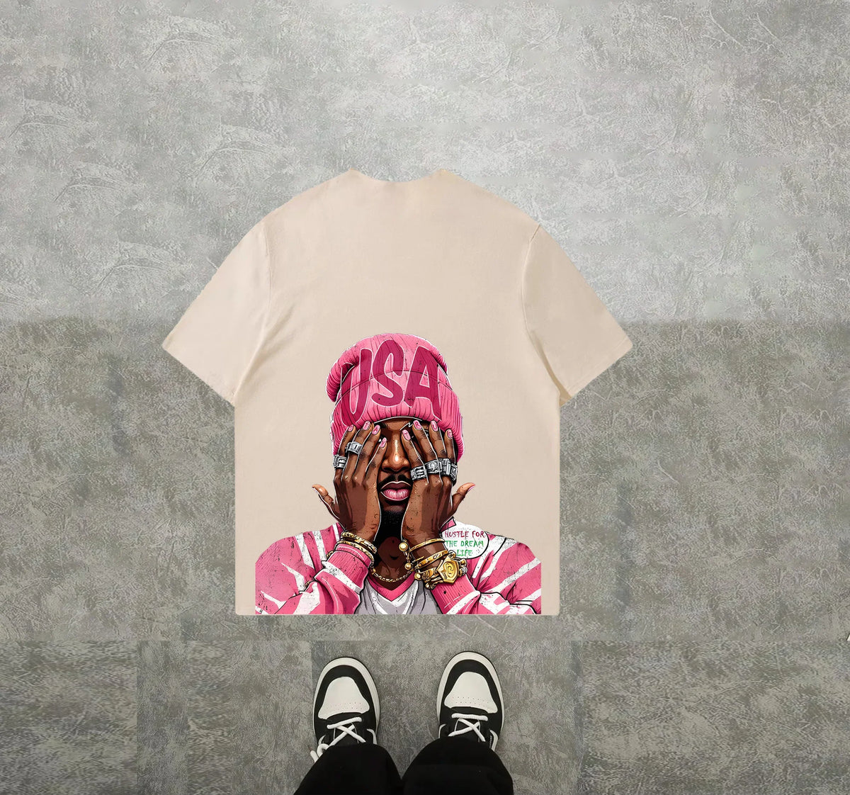 Hugo - Camiseta Hip-Hop Estampada Corte Holgado Streetwear Hombre