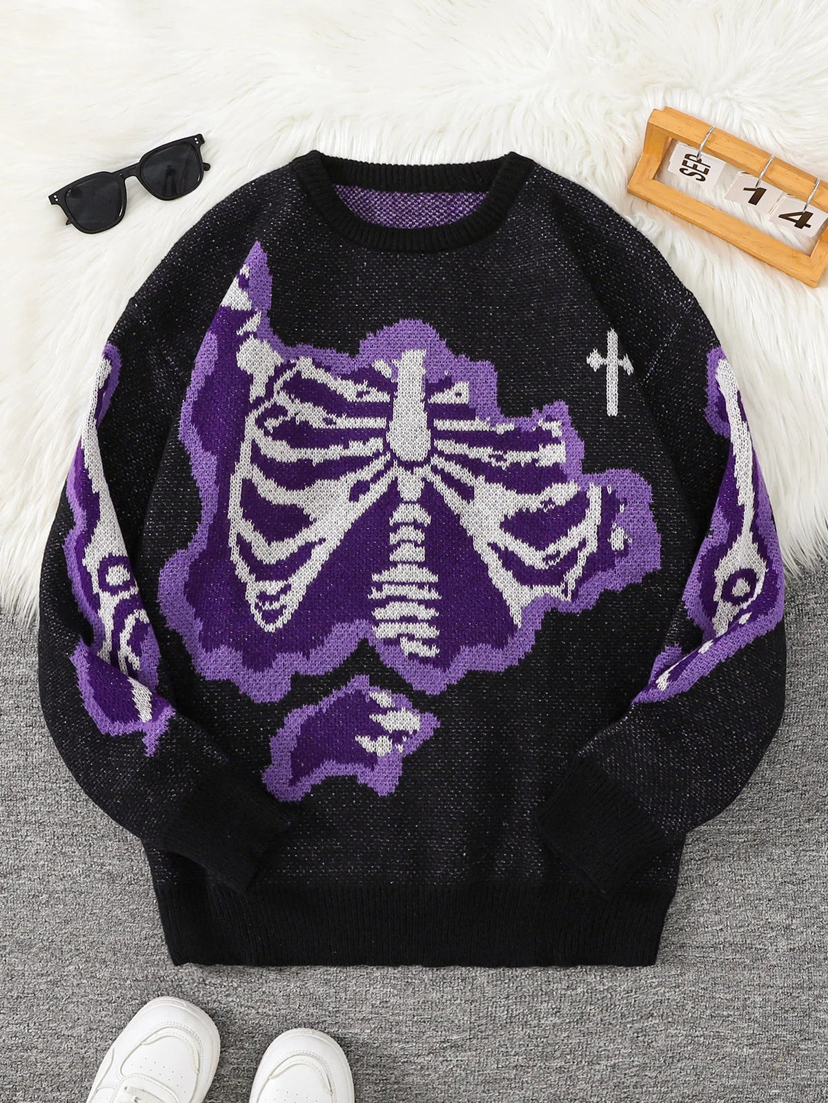 Steven - Suéter con Patrón Mariposa Jacquard Cuello Redondo Casual Hombre