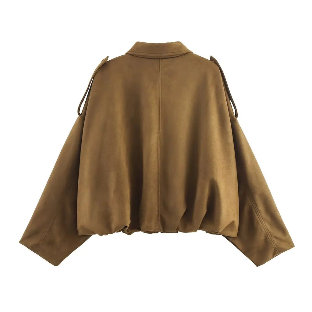 Africa - Chaqueta Suede Retro con Cremallera Estilo Street Fashion Mujer