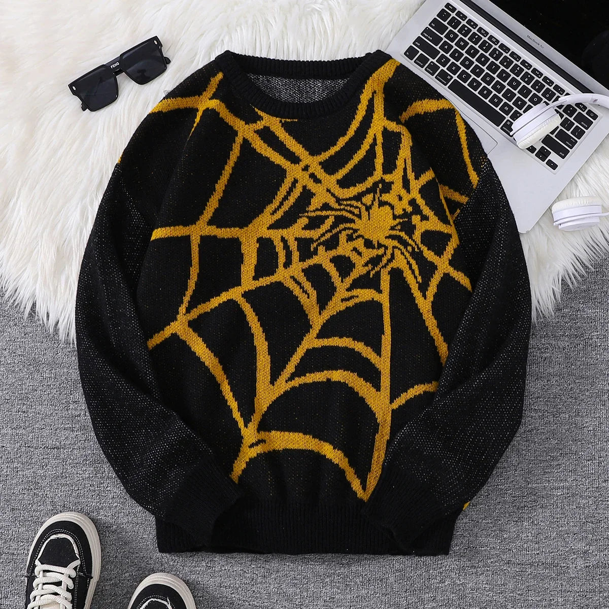 Pablo - Suéter con Patrón Spider Web Jacquard Cuello Redondo Hombre