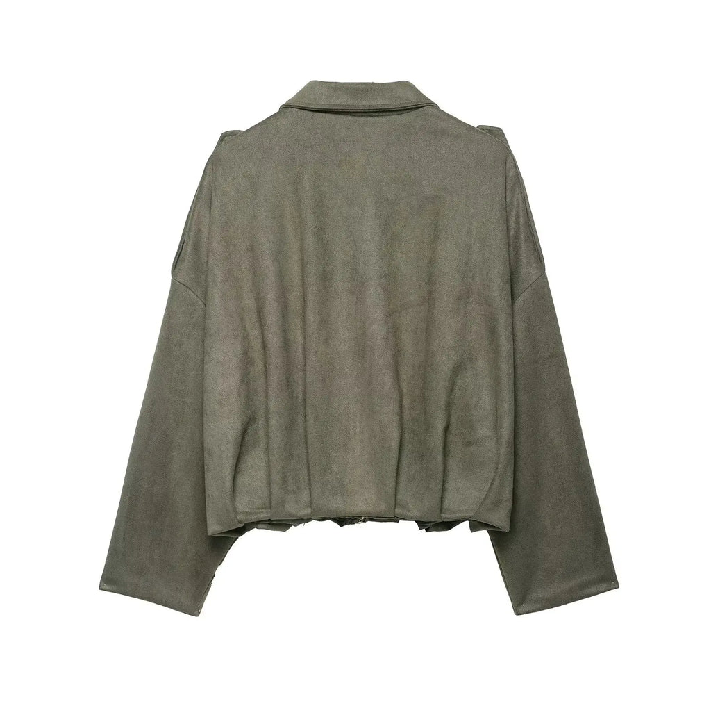Africa - Chaqueta Suede Retro con Cremallera Estilo Street Fashion Mujer