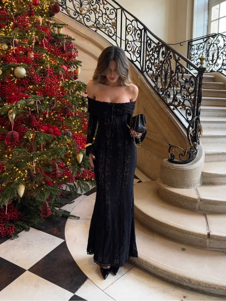 Lucía - Vestido de Fiesta Elegante con Encaje de Manga Larga