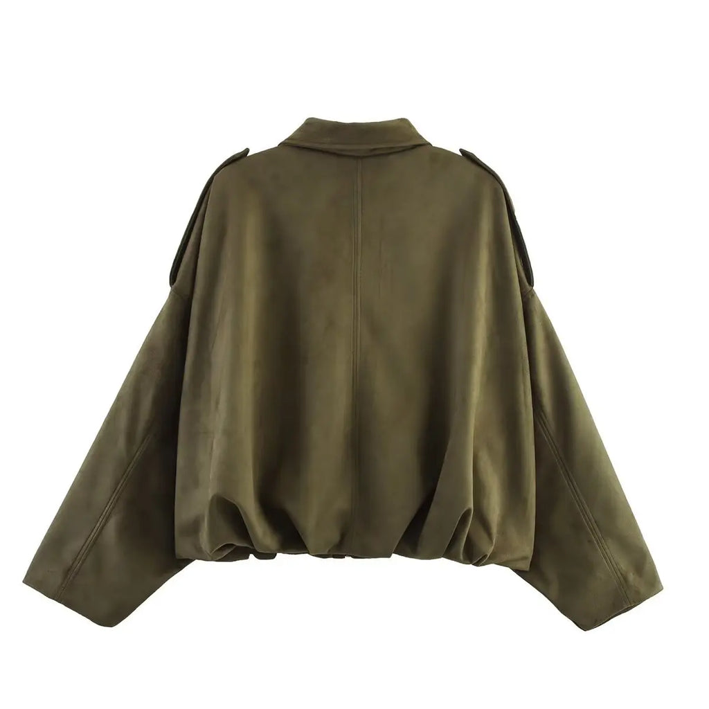 Africa - Chaqueta Suede Retro con Cremallera Estilo Street Fashion Mujer
