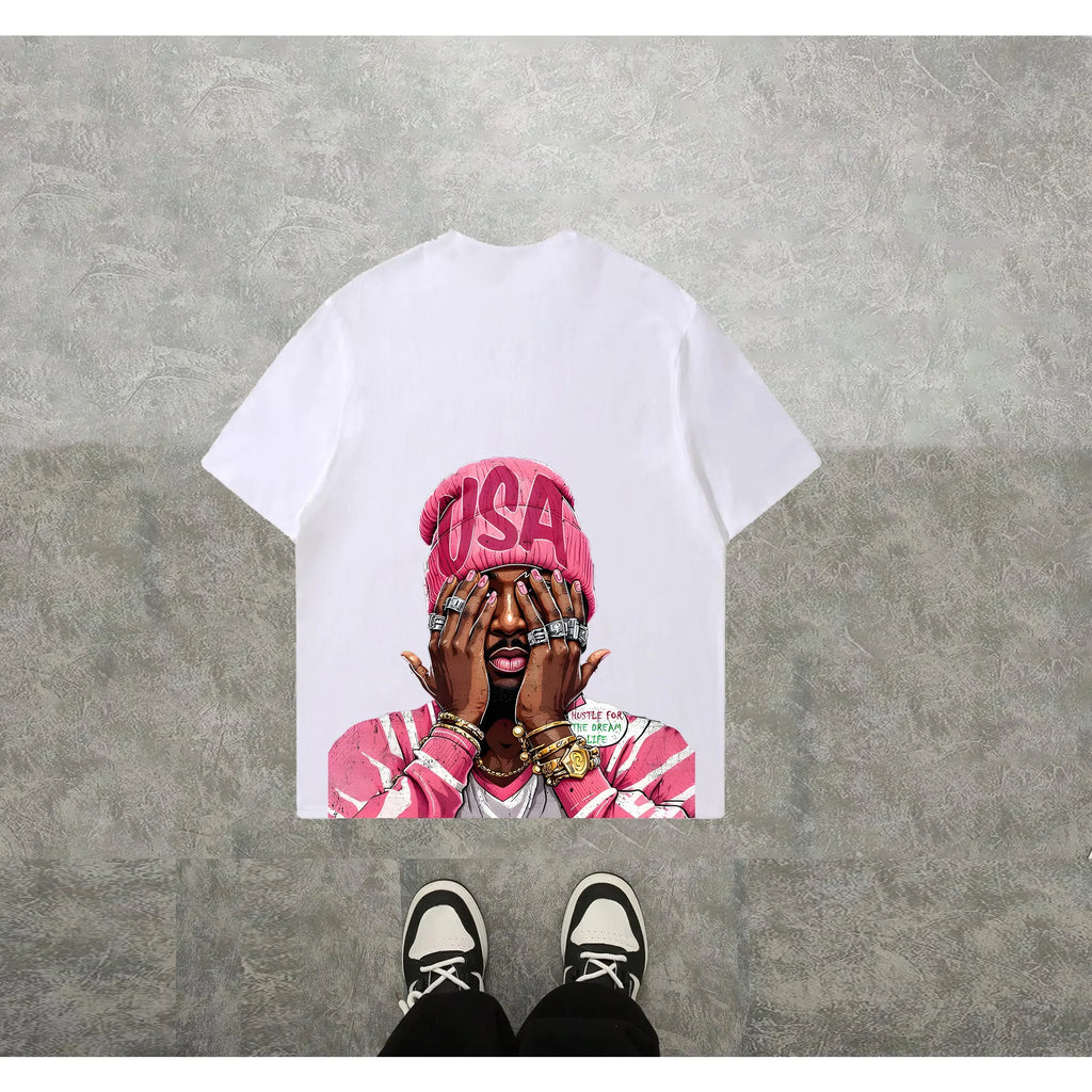 Hugo - Camiseta Hip-Hop Estampada Corte Holgado Streetwear Hombre