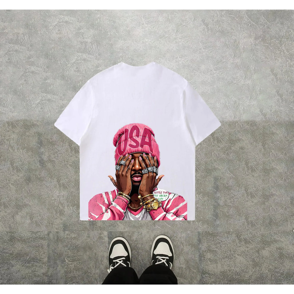 Hugo - Camiseta Hip-Hop Estampada Corte Holgado Streetwear Hombre