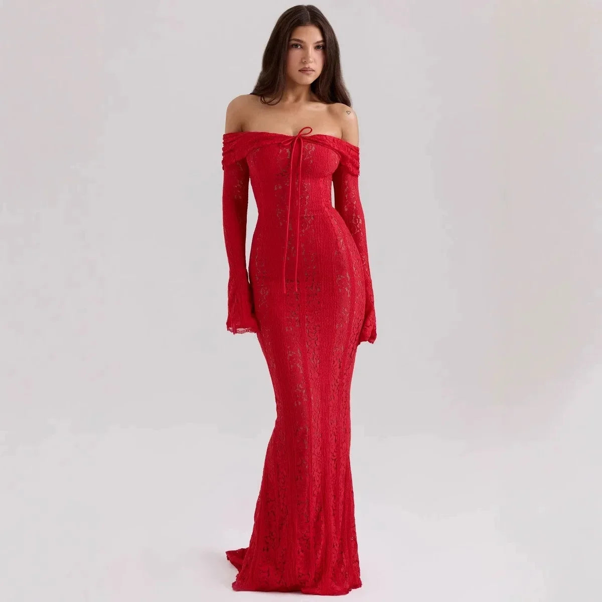 Lucía - Vestido de Fiesta Elegante con Encaje de Manga Larga