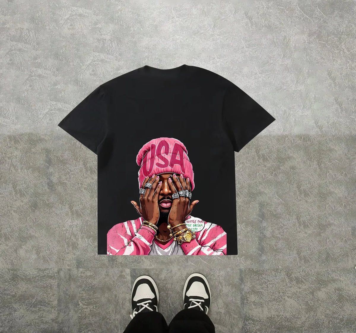 Hugo - Camiseta Hip-Hop Estampada Corte Holgado Streetwear Hombre