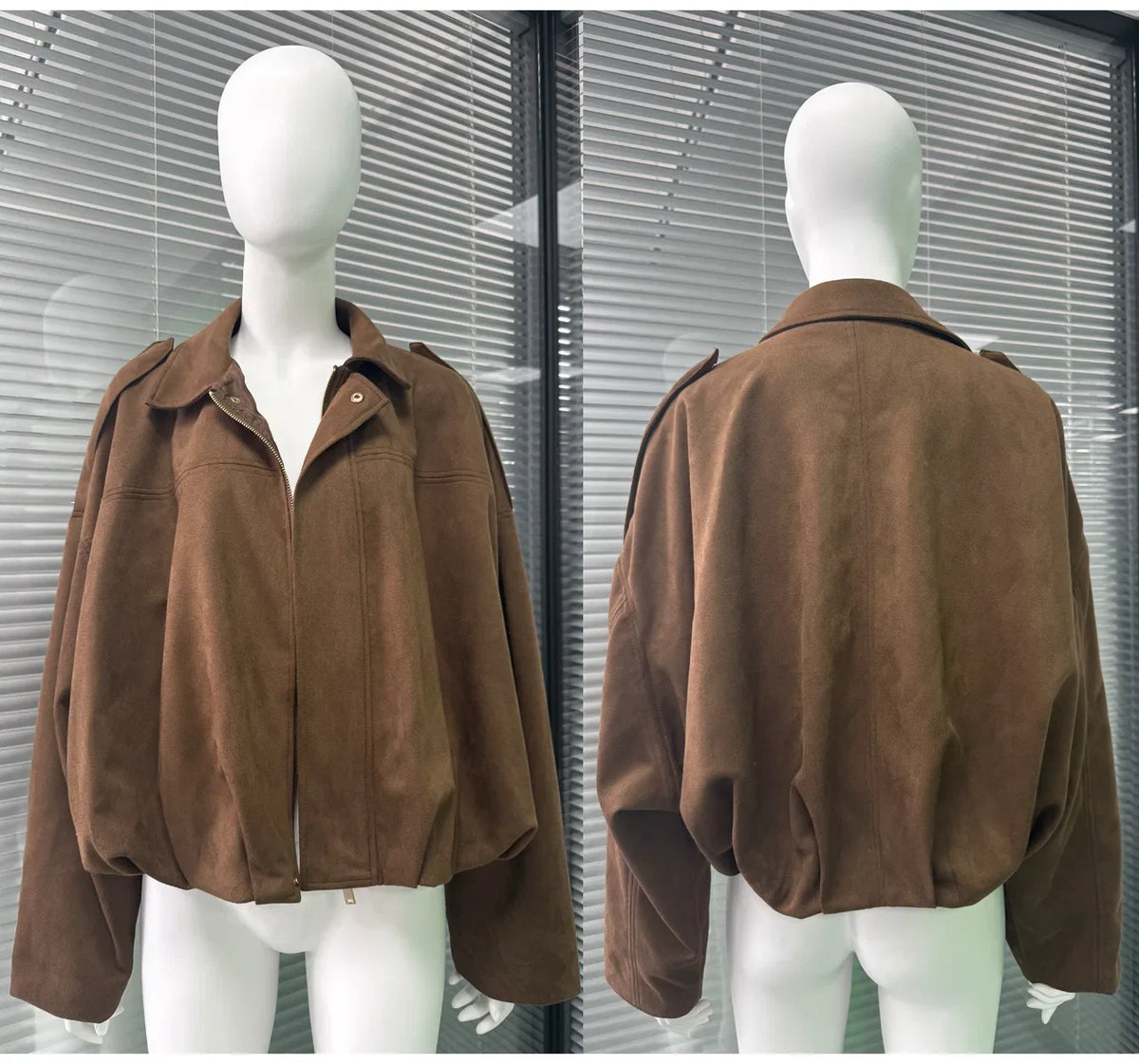Africa - Chaqueta Suede Retro con Cremallera Estilo Street Fashion Mujer