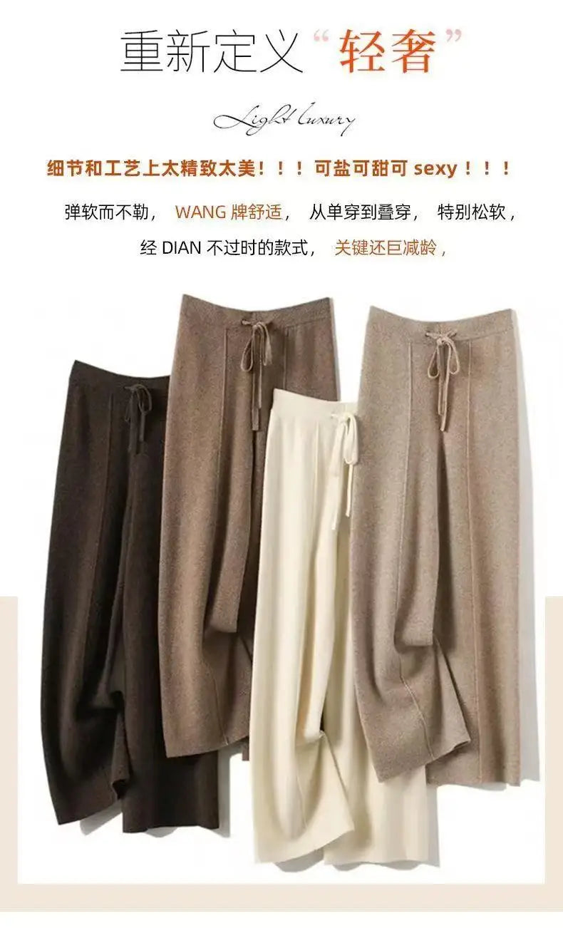 Paula - Pantalones de Lana Merino Pierna Ancha Estilo Coreano