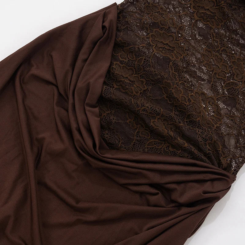 Maxi - Vestido con Encaje Transparente Un Hombro