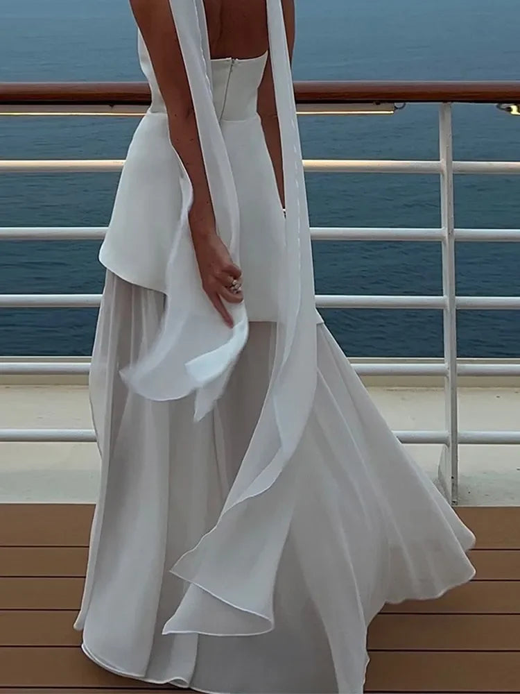 Marta - Vestido Largo de Playa con Malla Sin Tirantes
