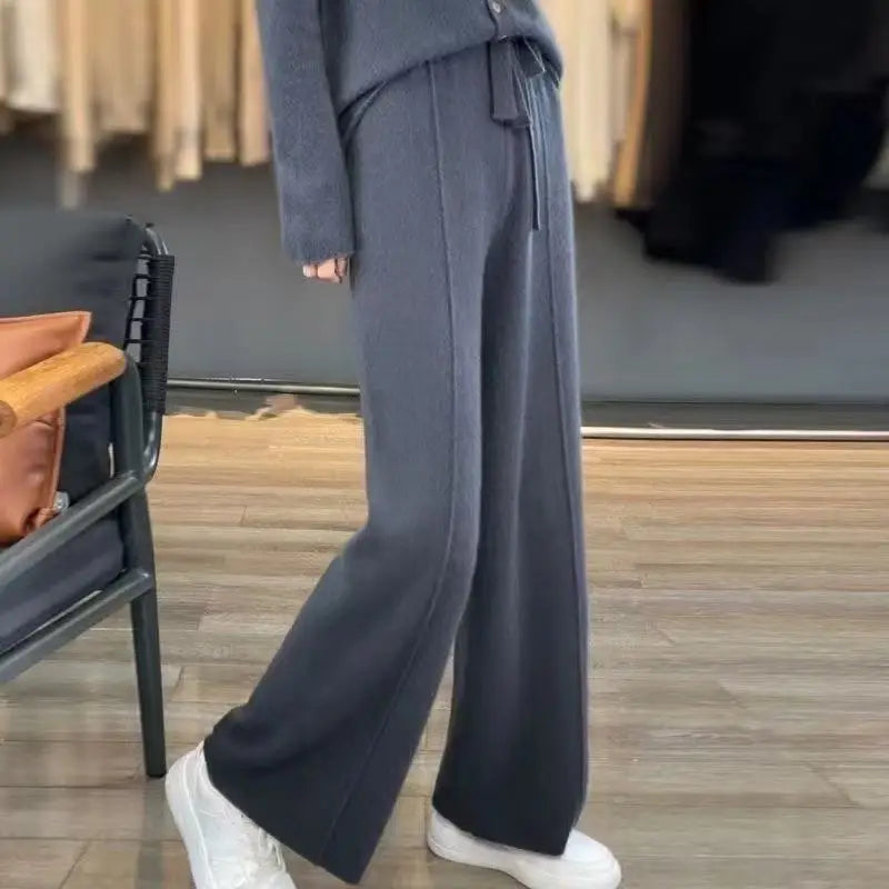 Paula - Pantalones de Lana Merino Pierna Ancha Estilo Coreano