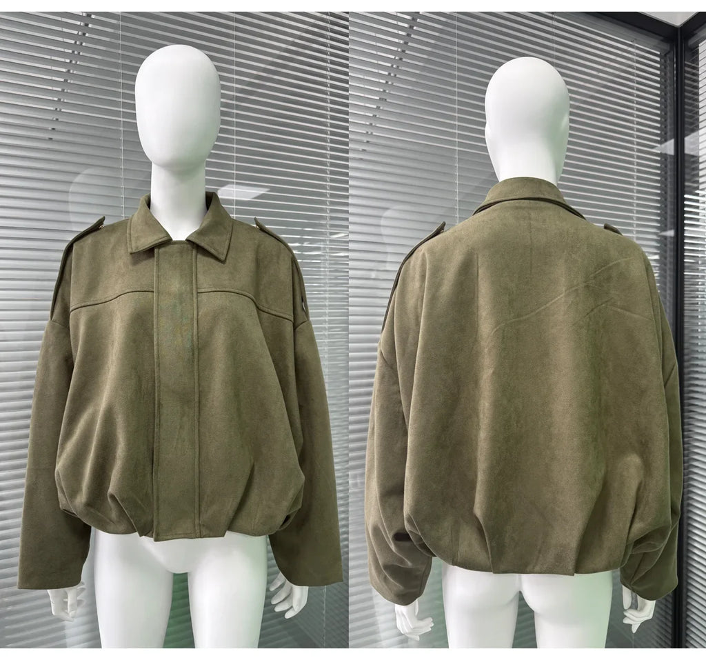 Africa - Chaqueta Suede Retro con Cremallera Estilo Street Fashion Mujer