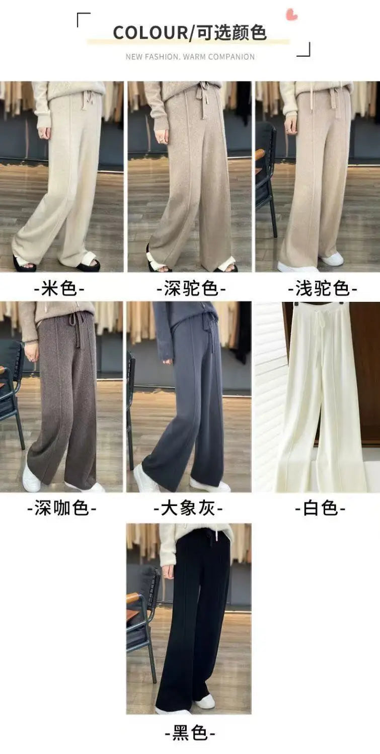 Paula - Pantalones de Lana Merino Pierna Ancha Estilo Coreano