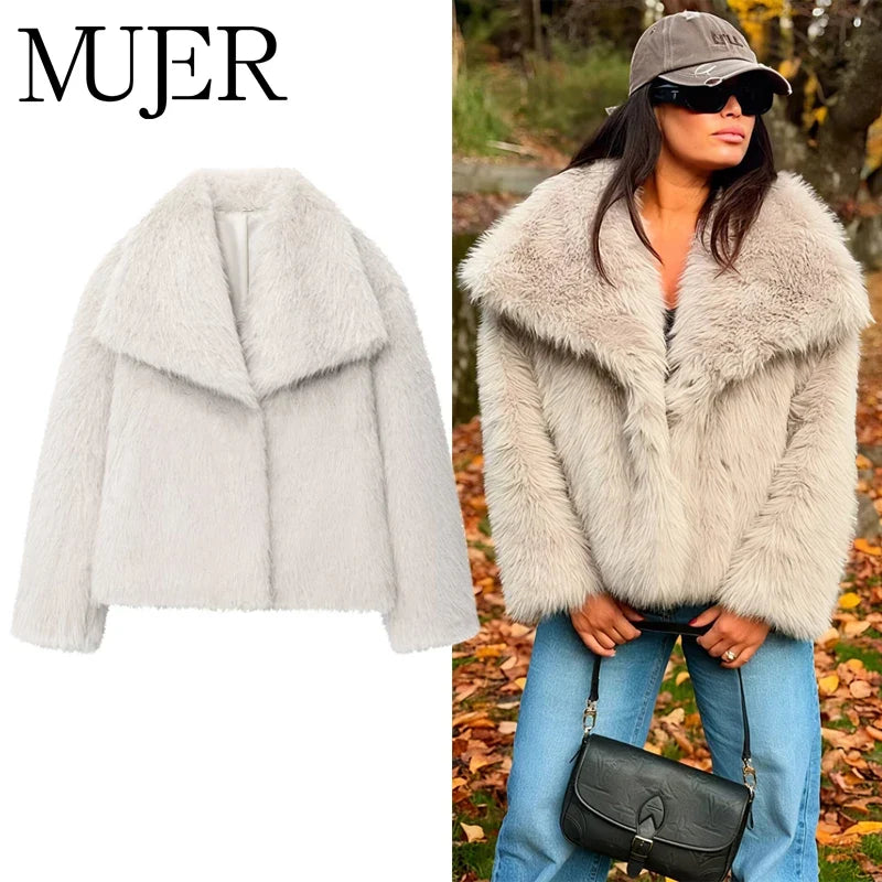 Lorena - Abrigo Faux Fur Plush Estilo Fluffy Otoño Invierno Mujer