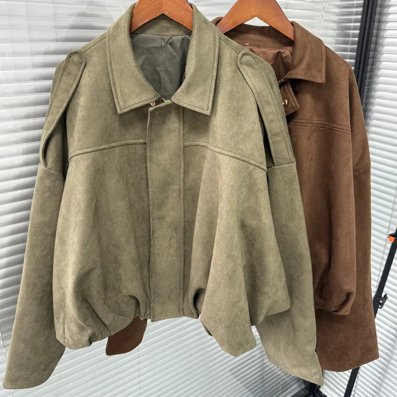 Africa - Chaqueta Suede Retro con Cremallera Estilo Street Fashion Mujer
